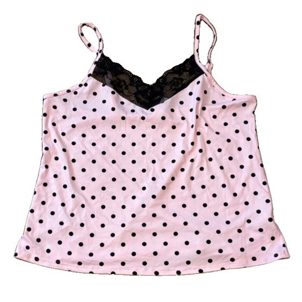 Joyspun Women XS Pink Polka Dot Lace Trim Camisole Top Romantic Barbiecore Flowy